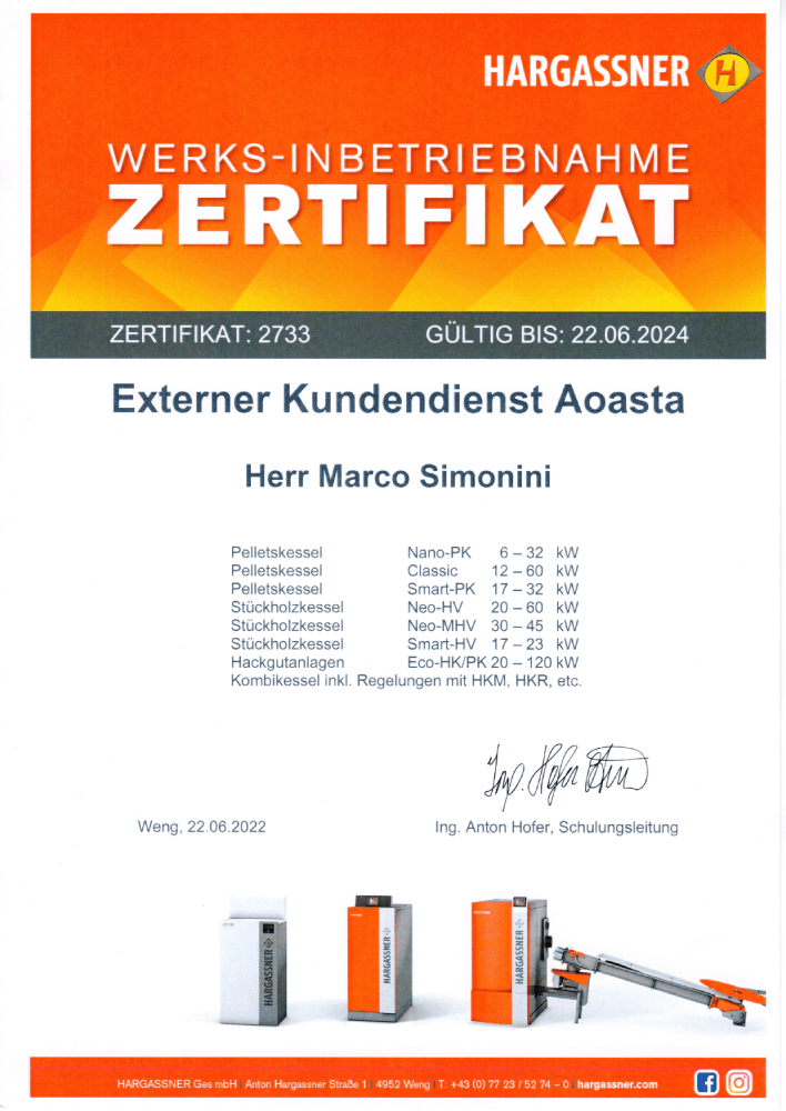 Attestato Simonini Hargassner 22 giugno 20241