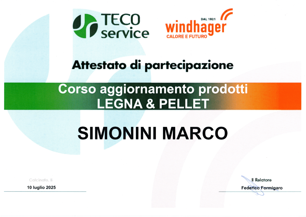 Attestato Simonini Windhager 10 luglio 2025