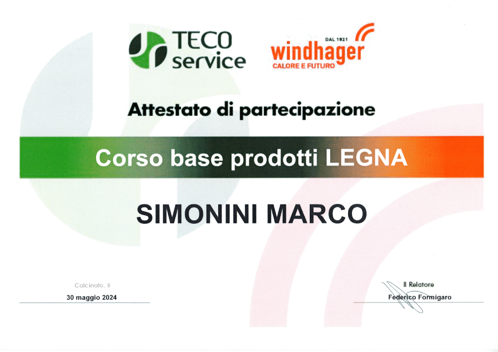 Attestato Simonini Windhager 30 maggio 2024