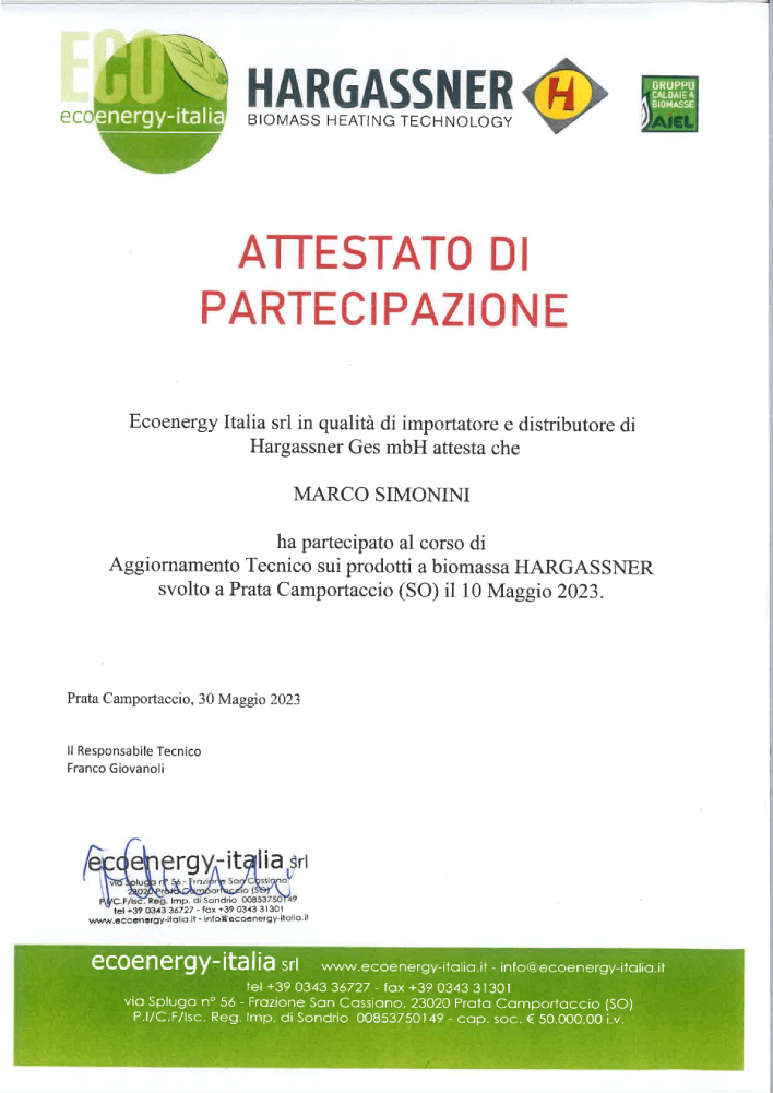 Hargassner 10 maggio 2023 Attestato Simonini